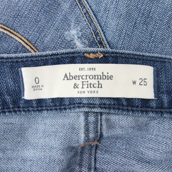 Abercrombie Fitch Jeans Blue Denim Distressed Ripped Boyfriend Mid Rise 0 25 - Picture 8 of 11